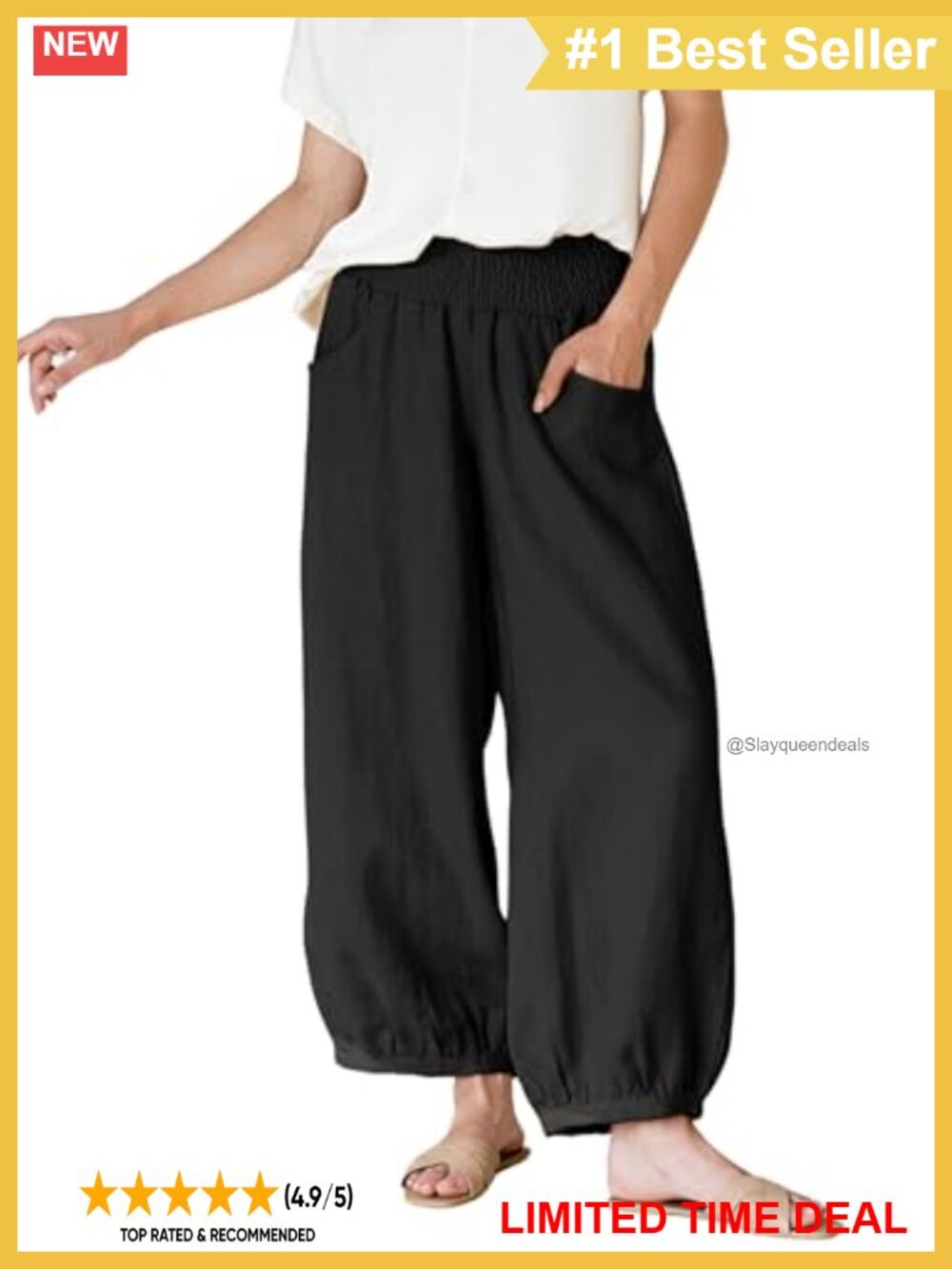Wide Leg Barrel Pants Cotton Linen Elastic Waist Trousers